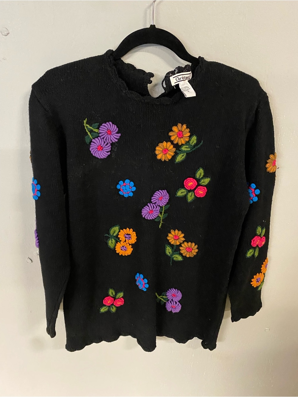 Christina Black Floral Embroidered Sweater